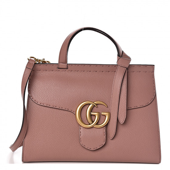 GUCCI Calfskin Small GG Marmont Top Handle Bag Antique Rose 491577