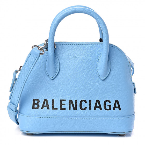 BALENCIAGA Grained Calfskin Ville Top Handle Bag XXS Baby Blue 491355