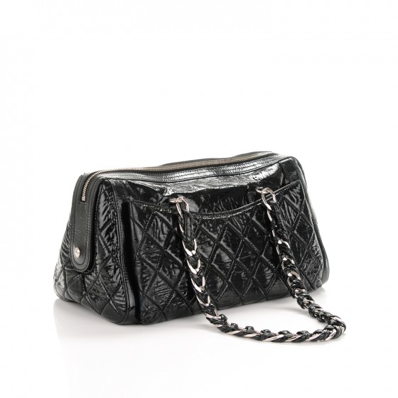 CHANEL Patent Quilted Day Glo Flap Bag Black 166992