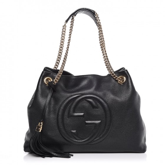 gucci pebbled calfskin medium soho chain shoulder bag black