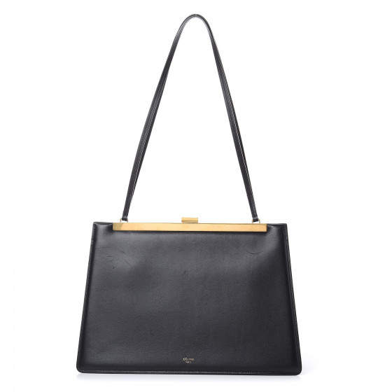 CELINE Smooth Calfskin Medium Clasp Shoulder Bag Black 422591