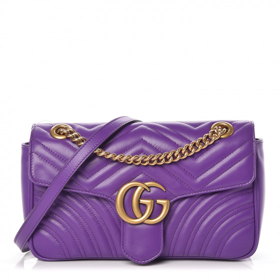 GUCCI Calfskin Matelasse Small GG Marmont Shoulder Bag Purple 390892