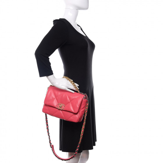 CHANEL Lambskin Quilted Medium Chanel 19 Flap Dark Pink 612724 ...