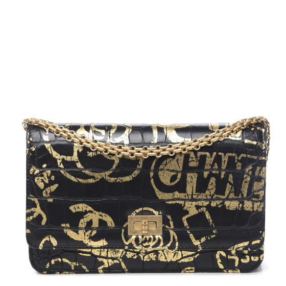 CHANEL Calfskin Crocodile Embossed Graffiti 2.55 Cocodile Reissue ...