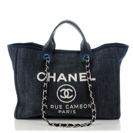 CHANEL Denim Deauville Large Tote Dark Blue 133918