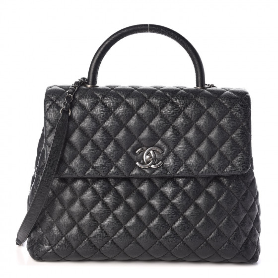 CHANEL Caviar Quilted Large Coco Handle Flap Grey 425352