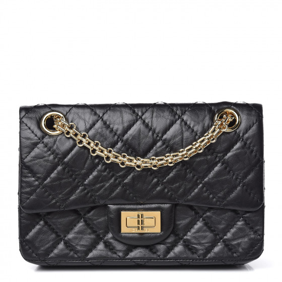 CHANEL Aged Calfskin Quilted 2.55 Reissue Mini Flap Black 389190