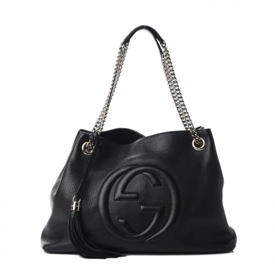 gucci pebbled calfskin medium soho chain shoulder bag black