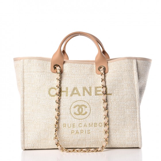 CHANEL Canvas Large Deauville Tote Light Beige 335983 | FASHIONPHILE