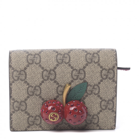 GUCCI GG Supreme Monogram Cherries Card Case Wallet Hibiscus Red 641010 ...