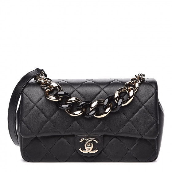 chanel black lambskin bag chunky chain price