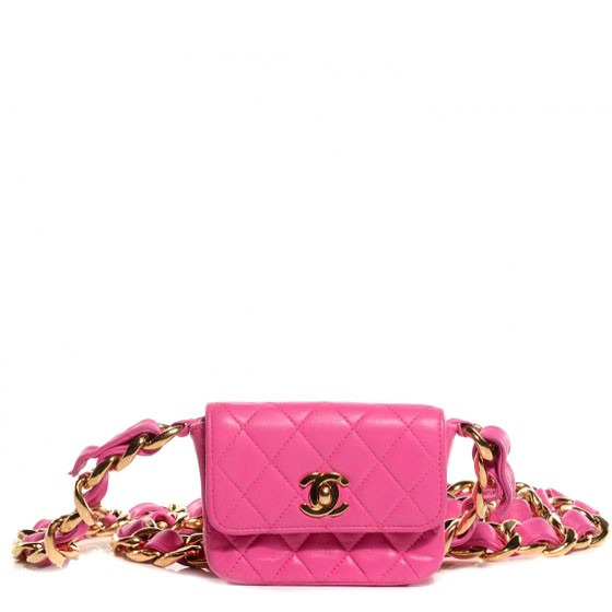 CHANEL Lambskin Quilted Micro Mini Flap Hot Pink 66391