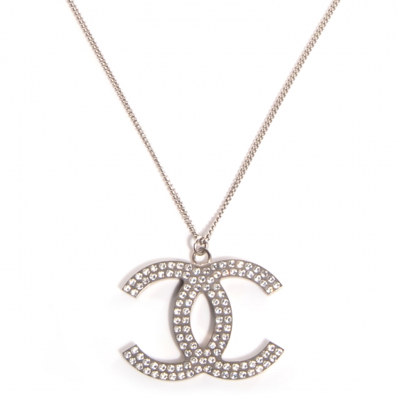 CHANEL Crystal Large CC Necklace Silver 72203
