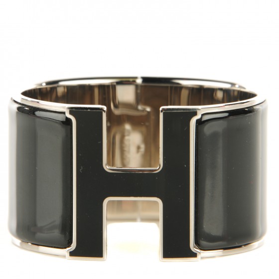 HERMES Enamel Extra Wide Clic H Bracelet PM Black 119738