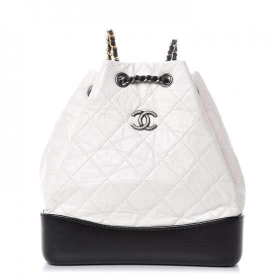 CHANEL Aged Calfskin Quilted Gabrielle Backpack Black White 348842