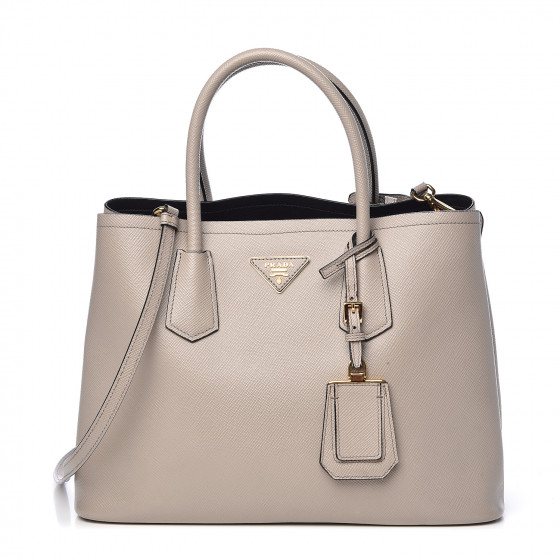 PRADA Saffiano Cuir Medium Double Bag Pomice 493941