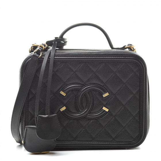 chanel caviar quilted medium cc filigree vanity case