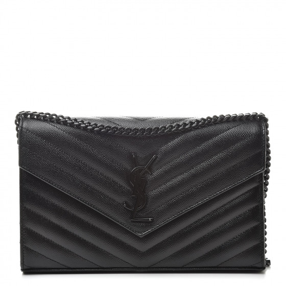 grain de poudre matelasse chevron monogram chain wallet black