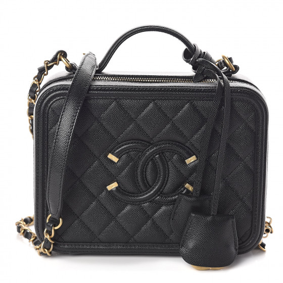 chanel caviar quilted medium cc filigree vanity case