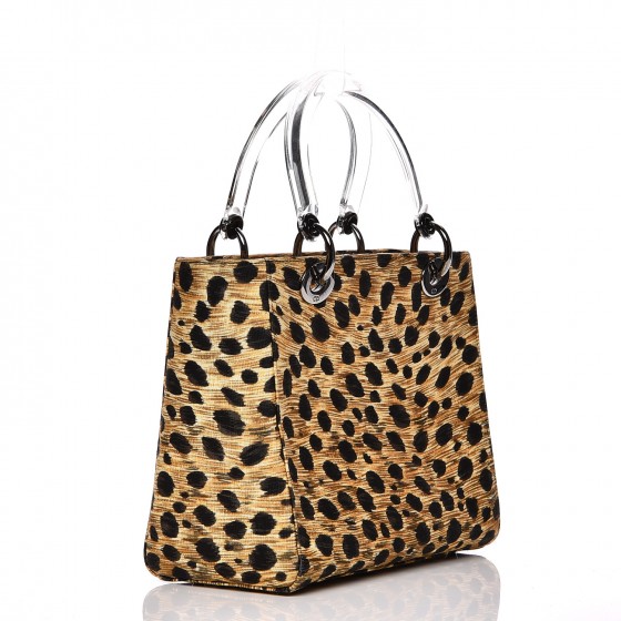 CHRISTIAN DIOR Canvas Leopard Print Medium Lady Dior 206576