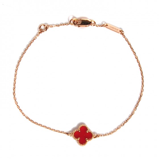 VAN CLEEF & ARPELS 18K Rose Gold Carnelian Sweet Alhambra Bracelet 105572