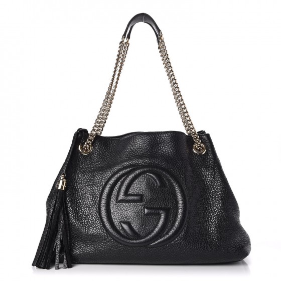 gucci pebbled calfskin medium soho chain shoulder bag black