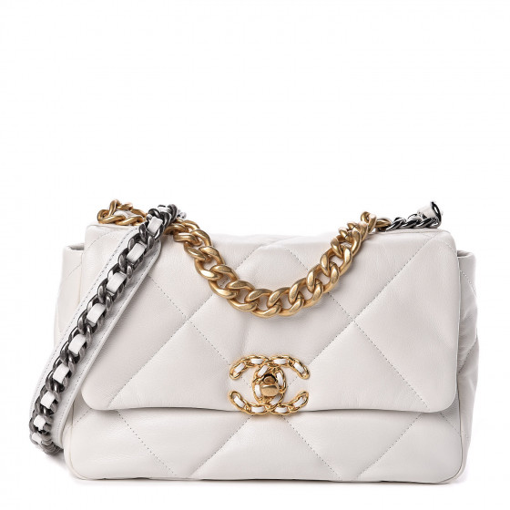 CHANEL Lambskin Quilted Medium Chanel 19 Flap White 507249 | FASHIONPHILE