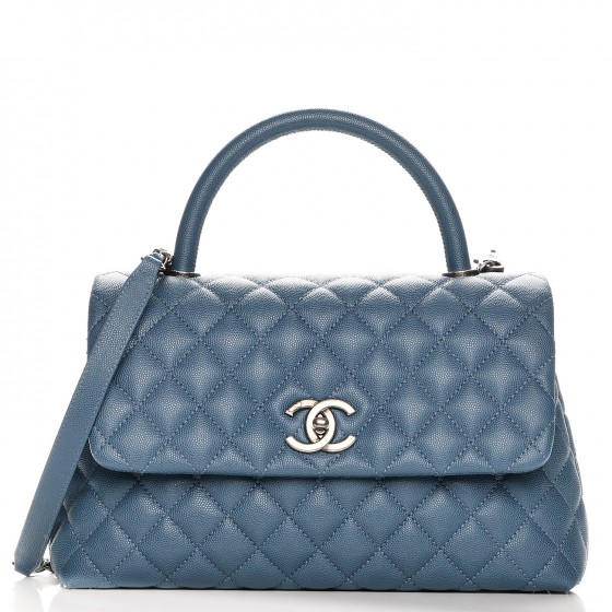 chanel flap bag with top handle blue