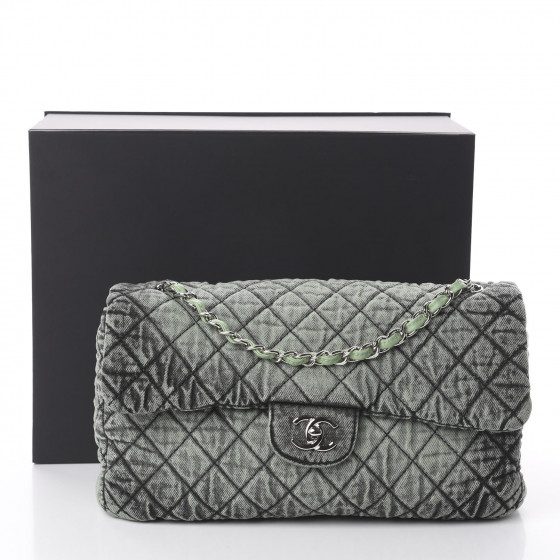 CHANEL Denim Quilted Denimpression Flap Green Black 587490