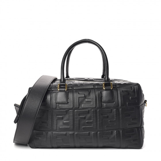 fendi calfskin zucca embossed kan i shoulder bag black