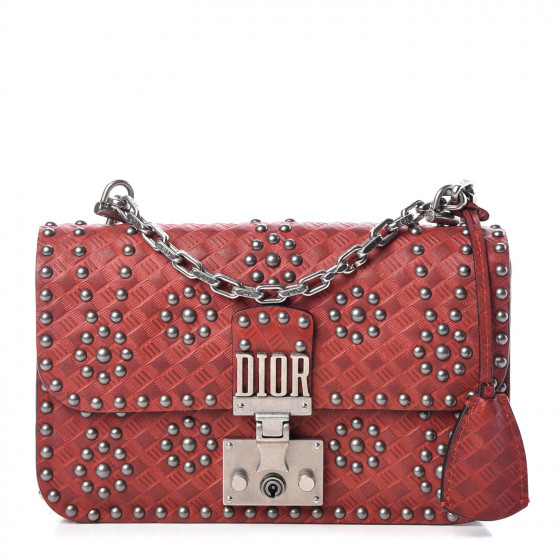 Christian Dior Calfskin Embossed Cannage Studded Small Dioraddict Flap Bag Red 400934