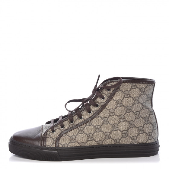 GUCCI Monogram Mens High Top Sneaker 8.5 Dark Brown 468635