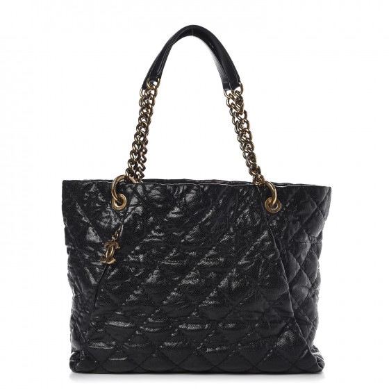 CHANEL Glazed Caviar Coco Pleats Tote Black 298488