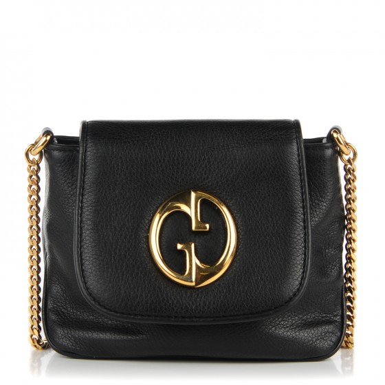 GUCCI Pebbled Calfskin Small 1973 Chain Shoulder Bag Black 127025