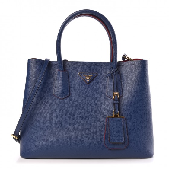 PRADA Saffiano Cuir Small Double Bag Bleuette 323596