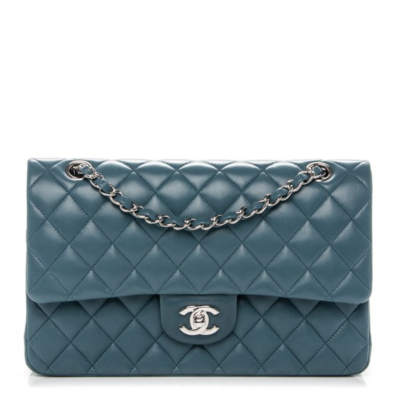 CHANEL Lambskin Quilted Medium Double Flap Blue 182155