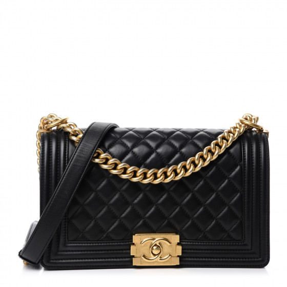 CHANEL Lambskin Quilted Medium Boy Flap Black 706952 | FASHIONPHILE