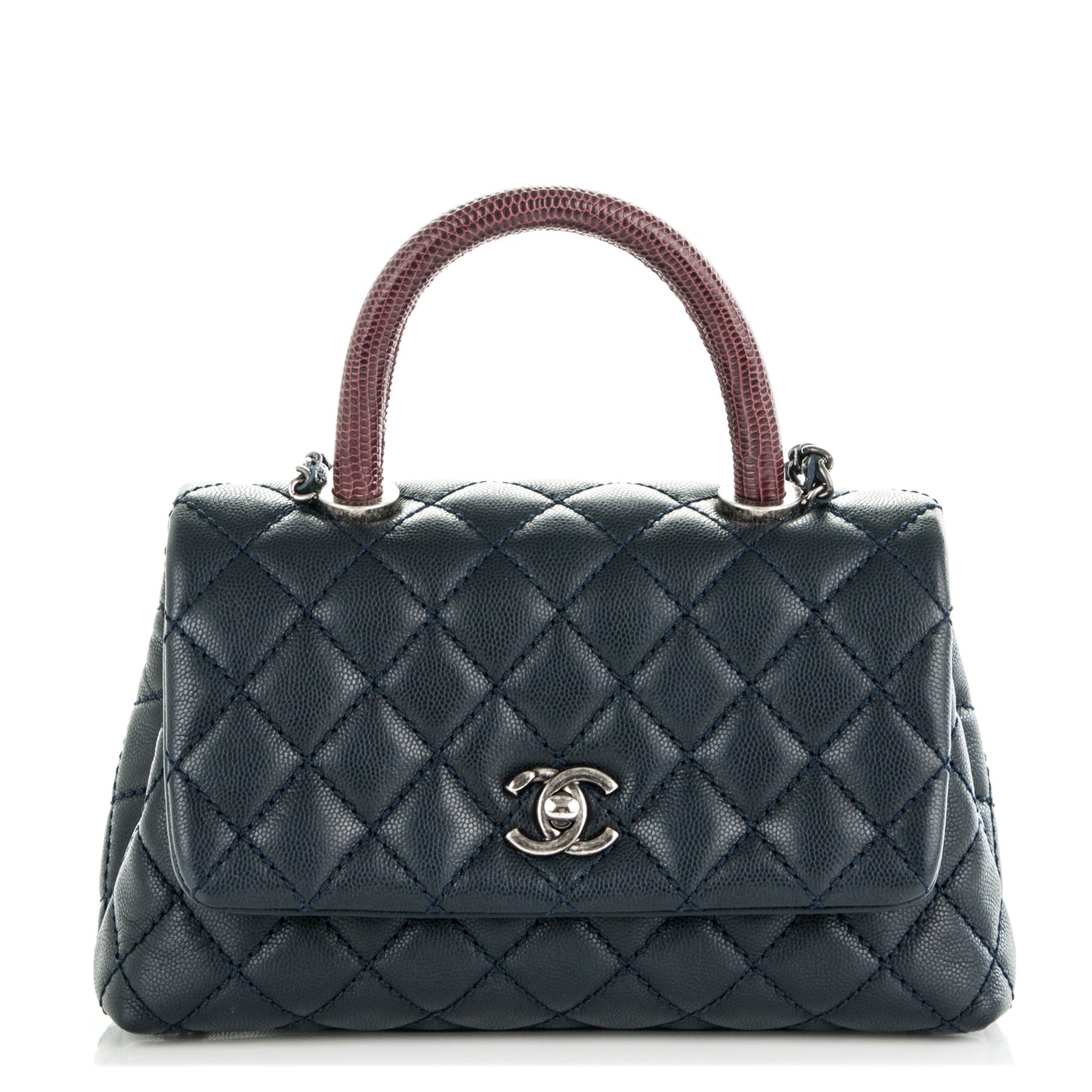 Chanel Caviar Lizard Quilted Mini Coco Handle Flap Navy Fashionphile