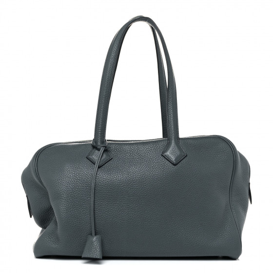 HERMES Taurillon Clemence Victoria II 35 Bleu Orage 947583 | FASHIONPHILE