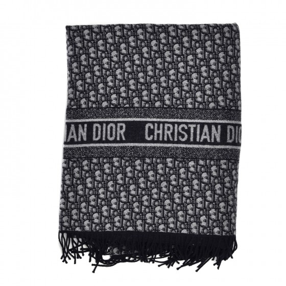 CHRISTIAN DIOR Cashmere Wool CD Oblique Throw Blanket Blue 337729