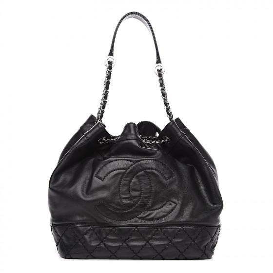 chanel quilted drawstring bucket bag