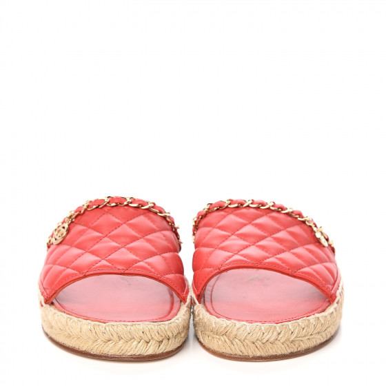 red espadrille slides