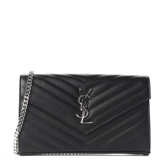 grain de poudre matelasse chevron monogram chain wallet black