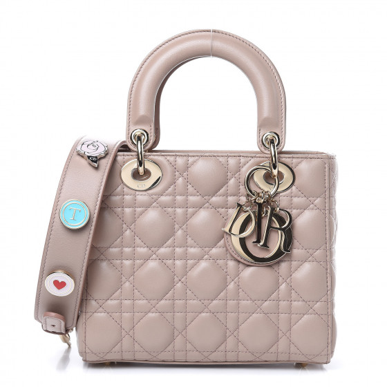 CHRISTIAN DIOR Lambskin Cannage Small Lucky Badges My Lady Dior Taupe ...