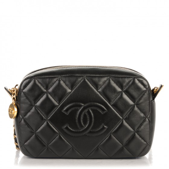 CHANEL Lambskin Quilted Small Diamond CC Camera Case Black 158603