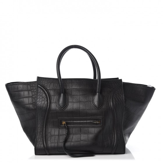 CELINE Crocodile Stamped Calfskin Large Phantom Luggage Black 309959