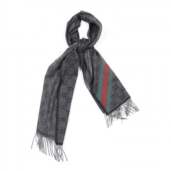 GUCCI Wool Alpaca Monogram Web New Nikky Scarf Grey 616566