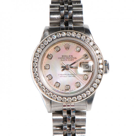 ROLEX Stainless Steel Diamond Mother of Pearl 26mm Oyster Perpetual ...