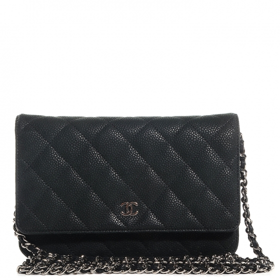 CHANEL Iridescent Caviar Wallet on Chain WOC Black 83378