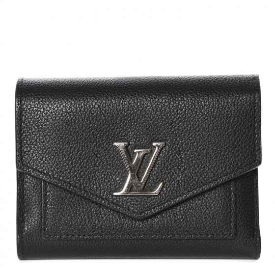 LOUIS VUITTON Soft Calfskin My Lockme Compact Wallet Black 546935